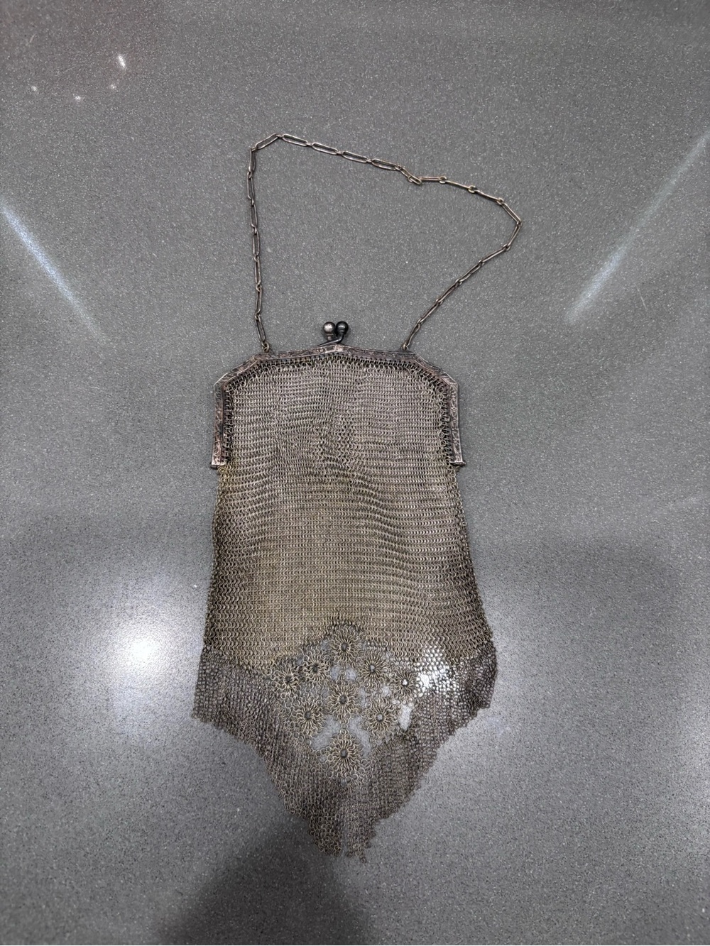 Antique Silver Mesh Evening Bag with Chain
